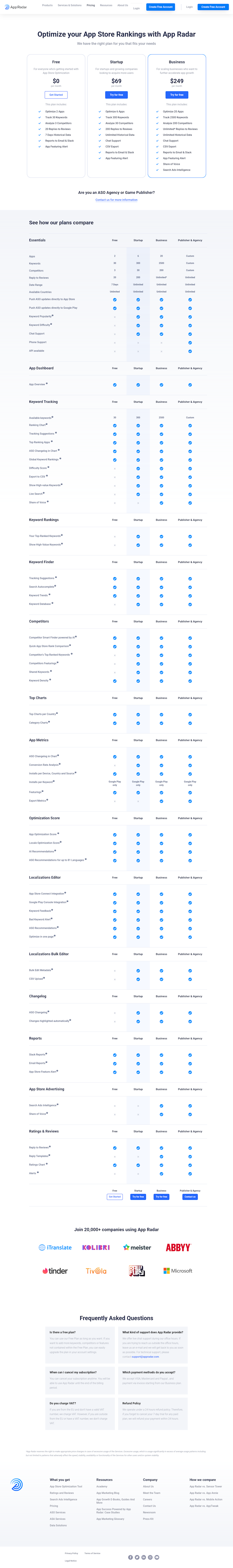 Appradar Pricing Page Design