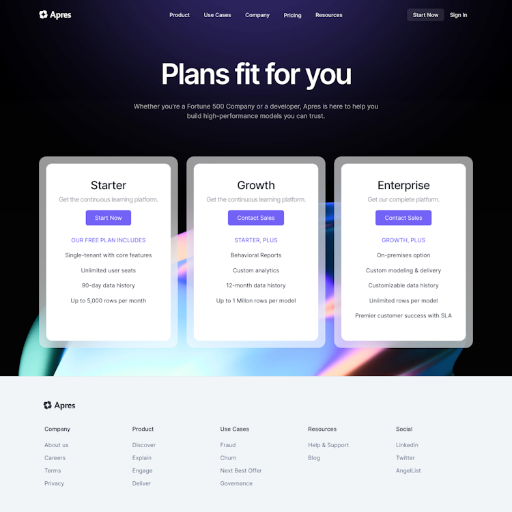 Apres Pricing Page Design