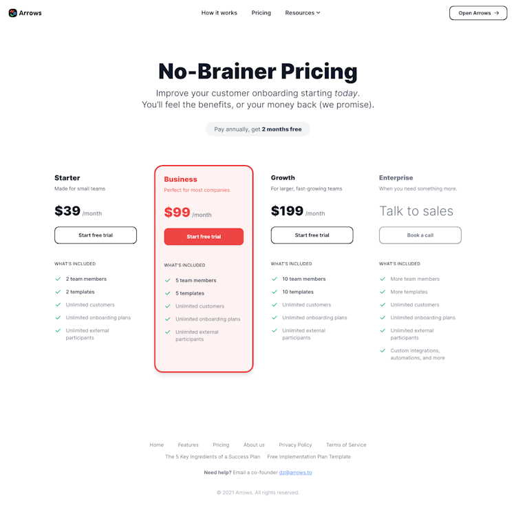 Arrows Pricing Page Design