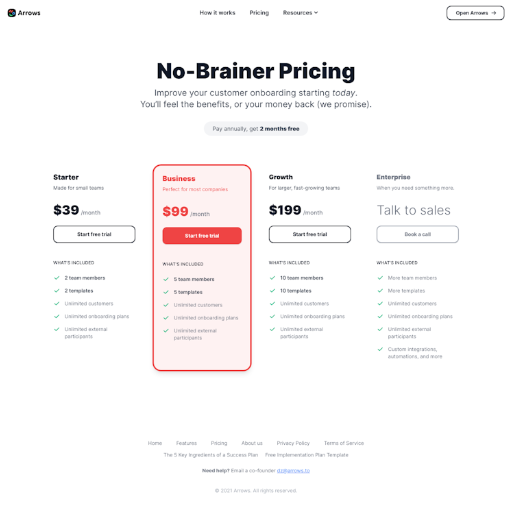 Arrows Pricing Page Design