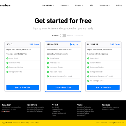 Bannerbear Pricing Page Design