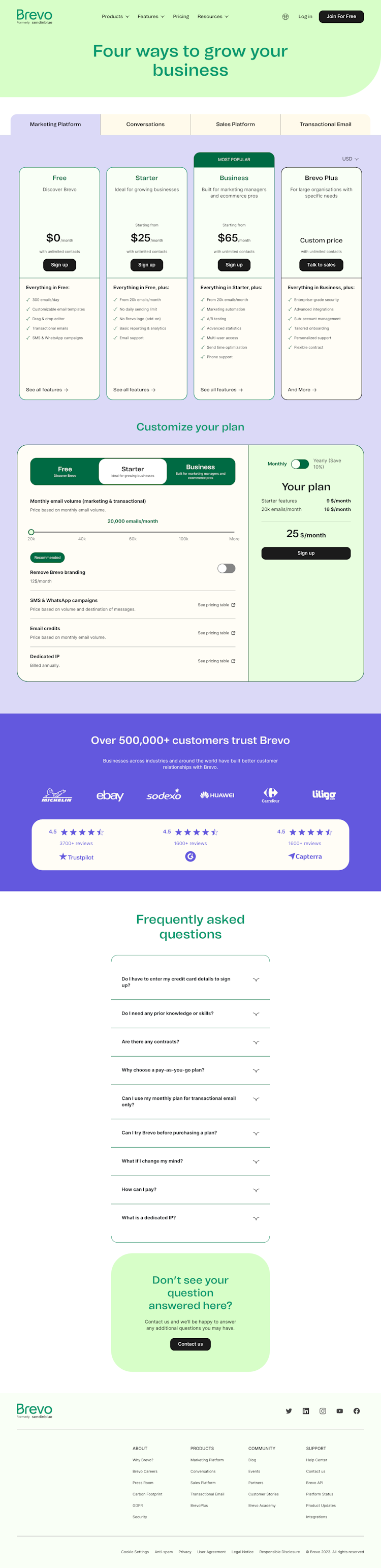 Brevo (formerly Sendinblue) Pricing Page Design