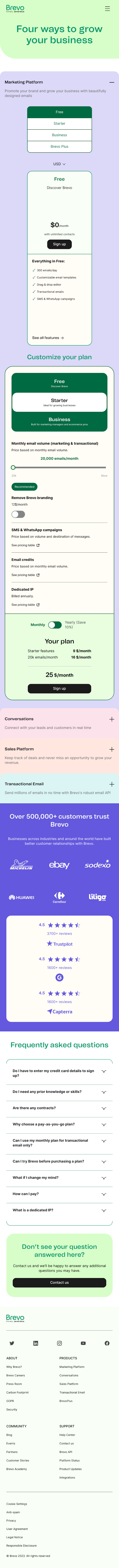 Brevo (formerly Sendinblue) Pricing Page Design