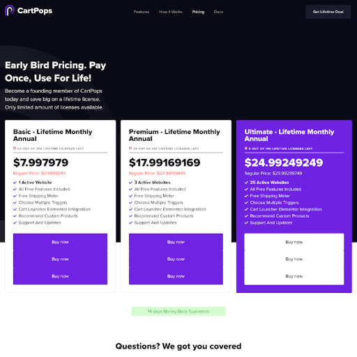 Cartpops Pricing Page Design