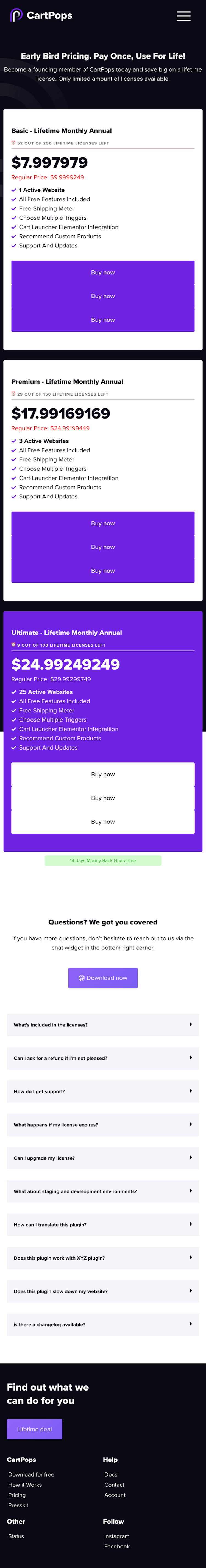 Cartpops Pricing Page Design