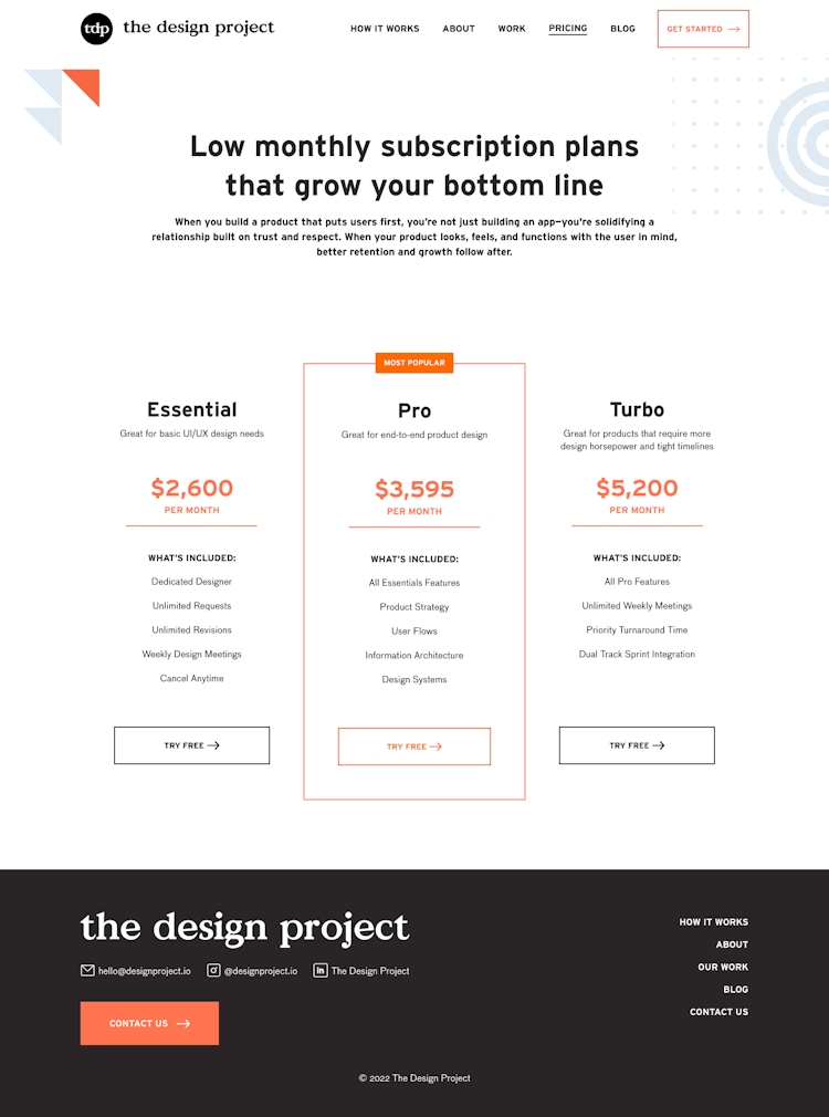 Designproject Pricing Page Design