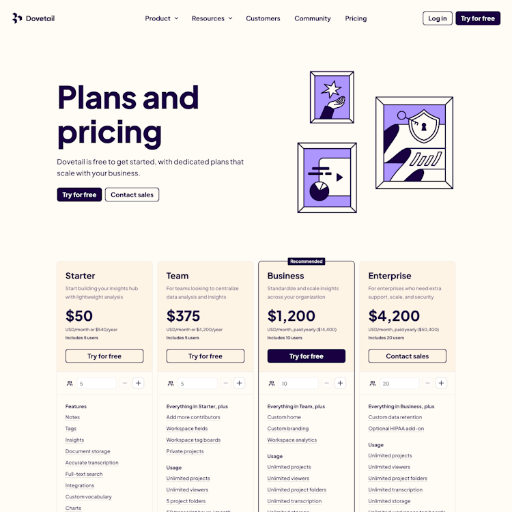 Dovetail Pricing Page Design