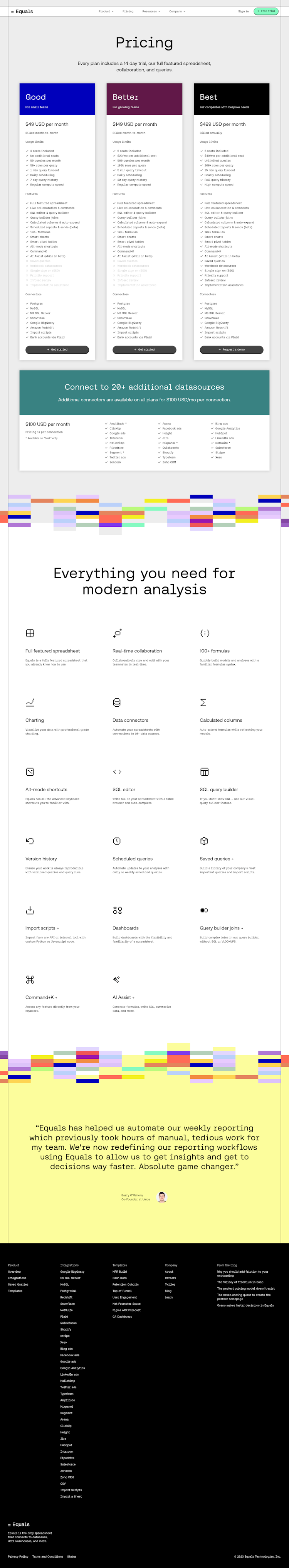 Equals Pricing Page Design