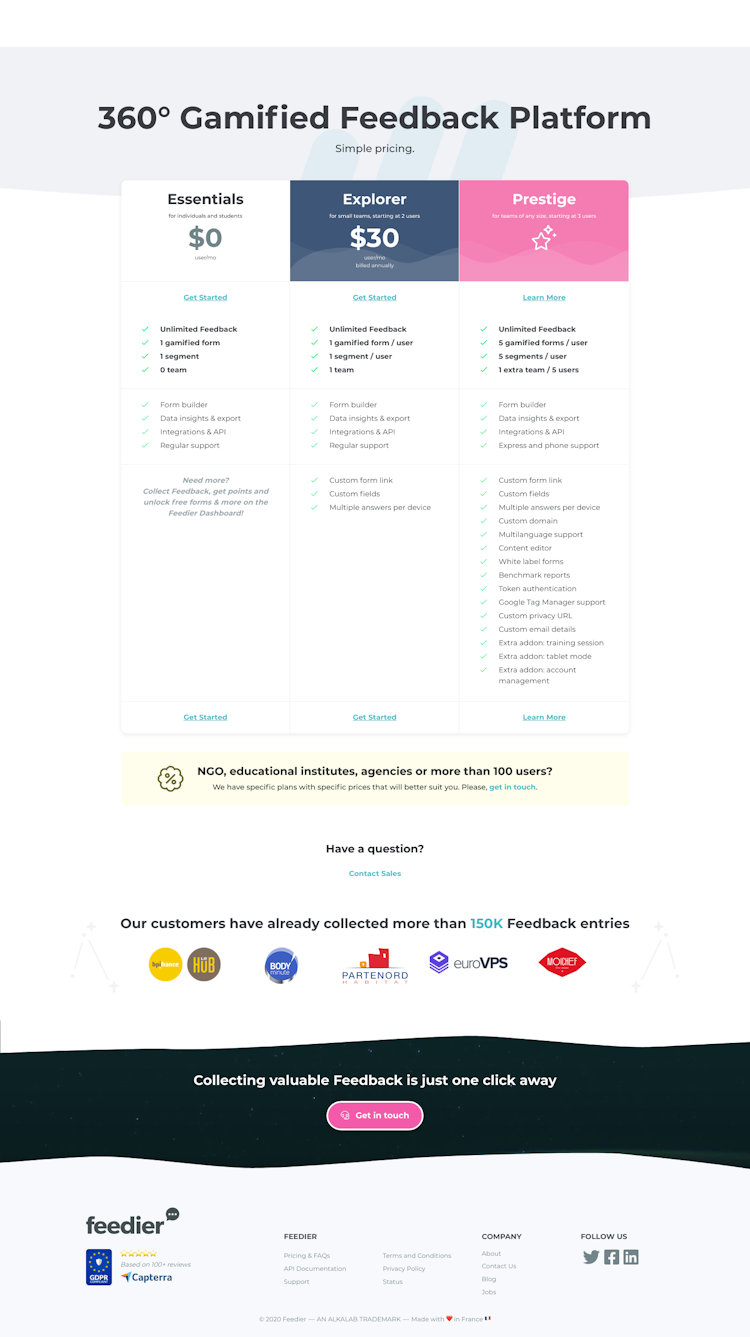 Feedier Pricing Page Design