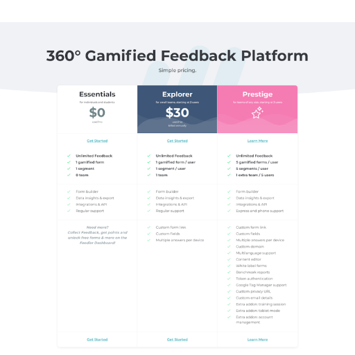 Feedier Pricing Page Design