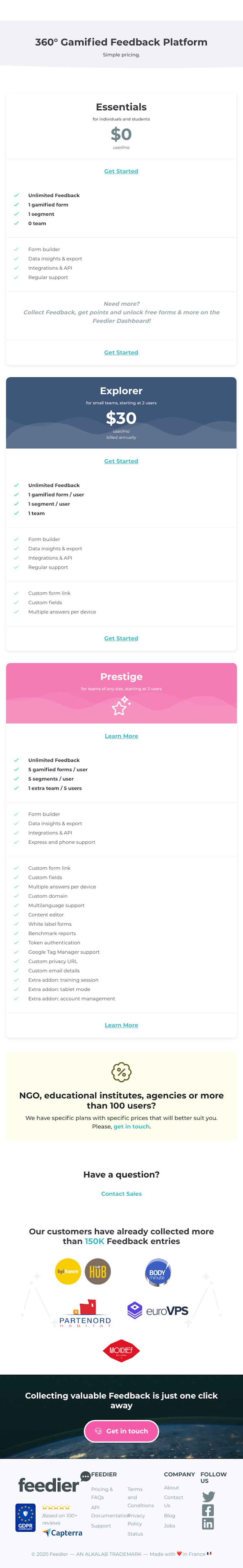 Feedier Pricing Page Design