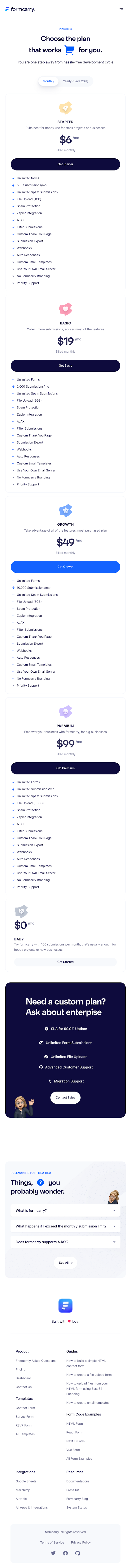 Formcarry Pricing Page Design