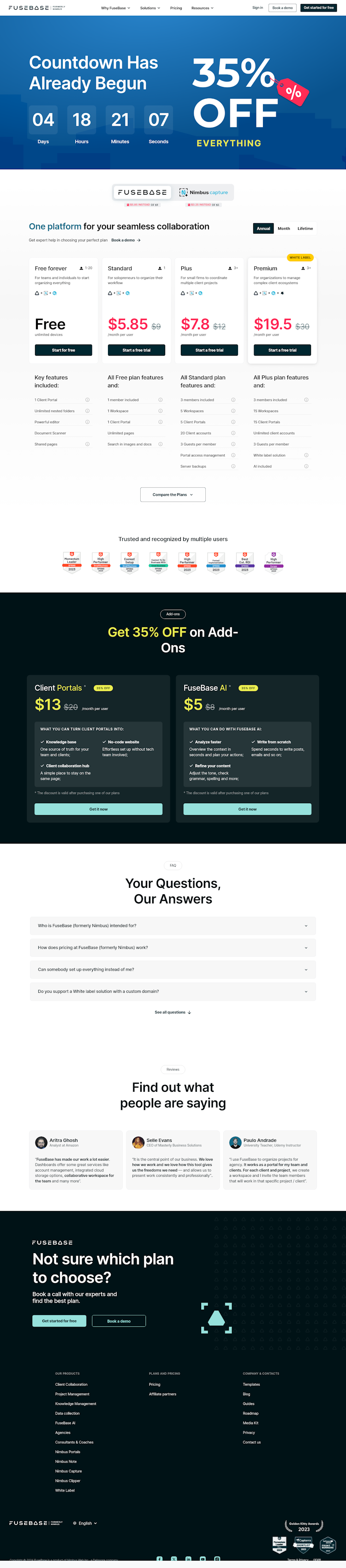 FuseBase Pricing Page Design