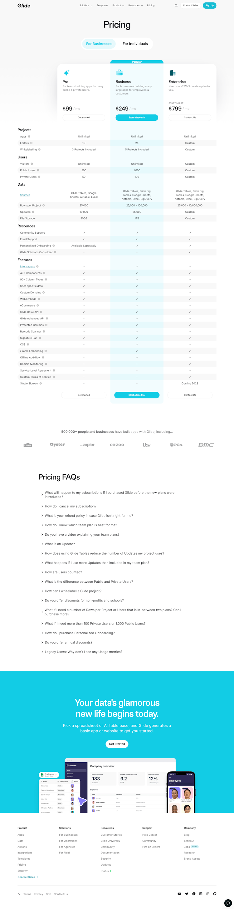 Glide Pricing Page Design