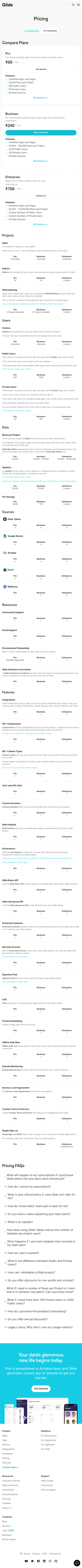 Glide Pricing Page Design