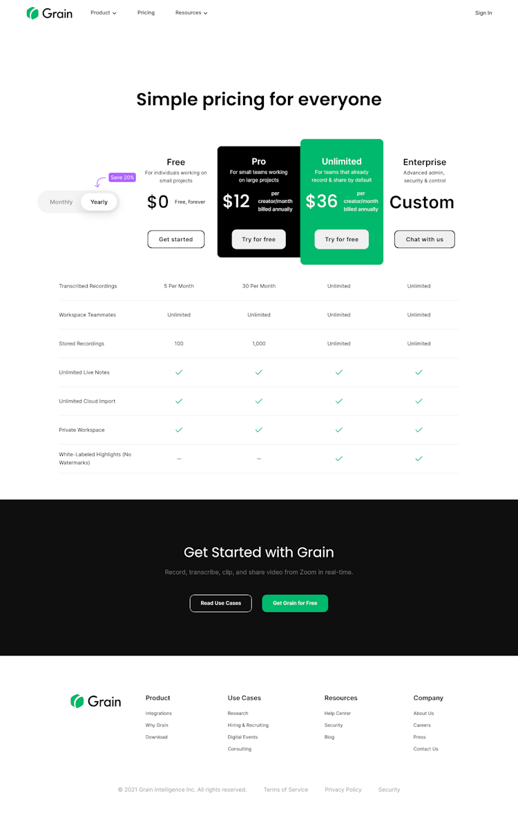 Grain Pricing Page Design