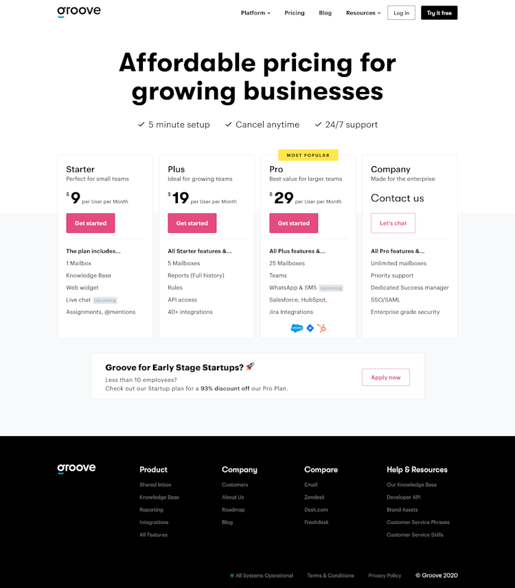 Groove Pricing Page Design