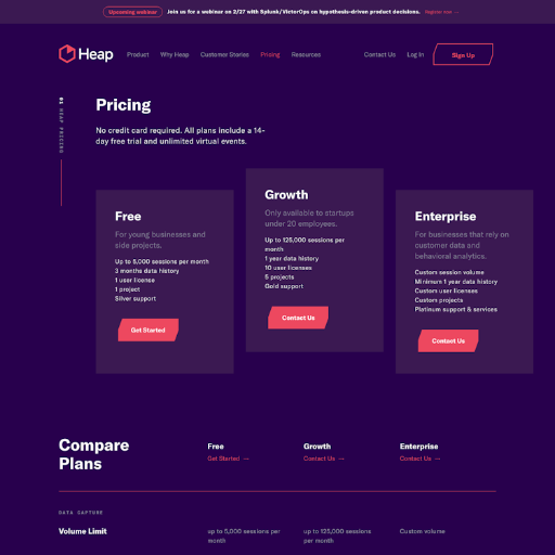 Heap Pricing Page Design