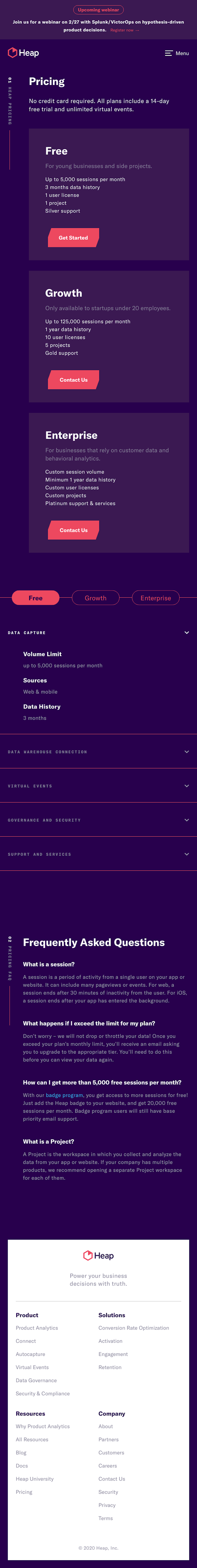 Heap Pricing Page Design