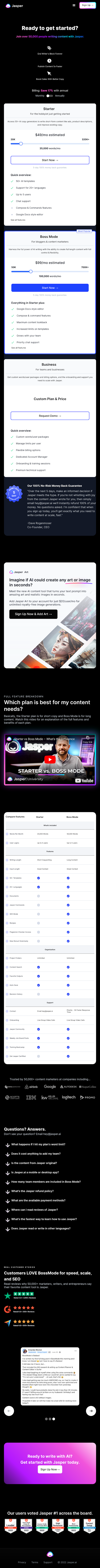 Jasper Pricing Page Design