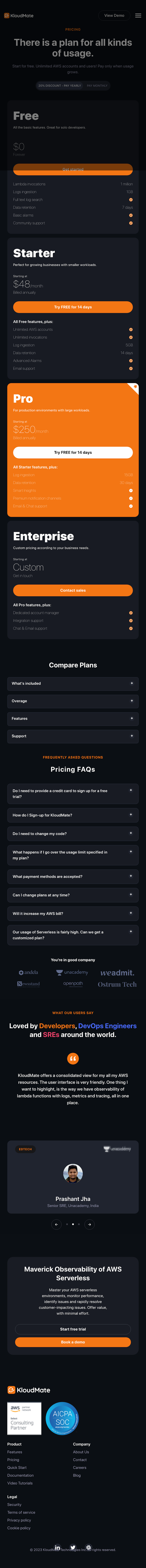 KloudMate Pricing Page Design