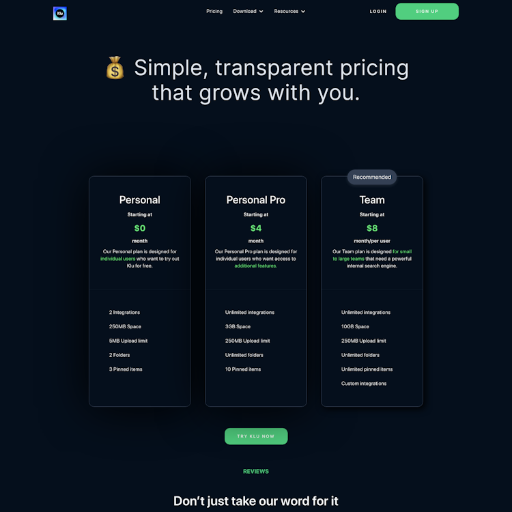 Klu Pricing Page Design