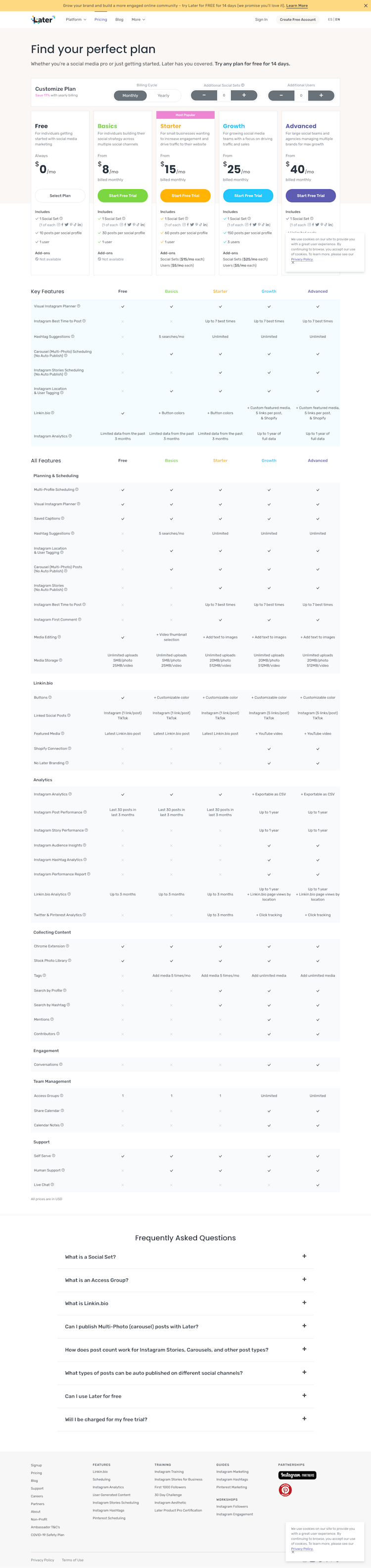 Later Pricing Page Design