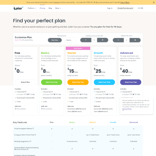 Later Pricing Page Design