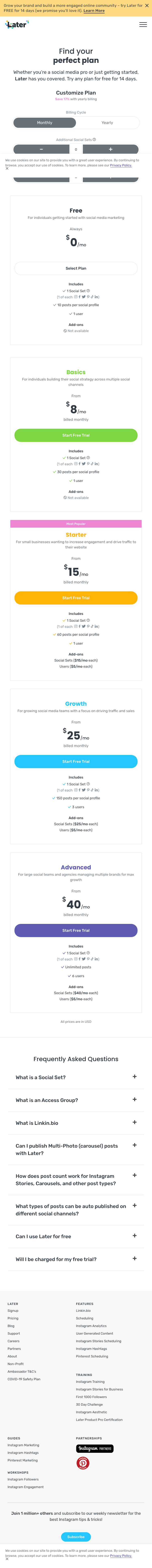 Later Pricing Page Design