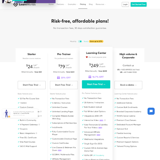 LearnWorlds Pricing Page Design