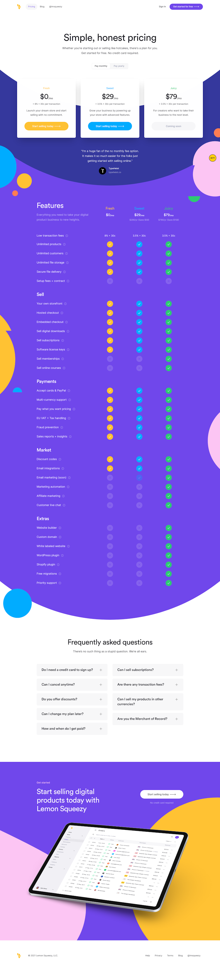 Lemonsqueezy Pricing Page Design