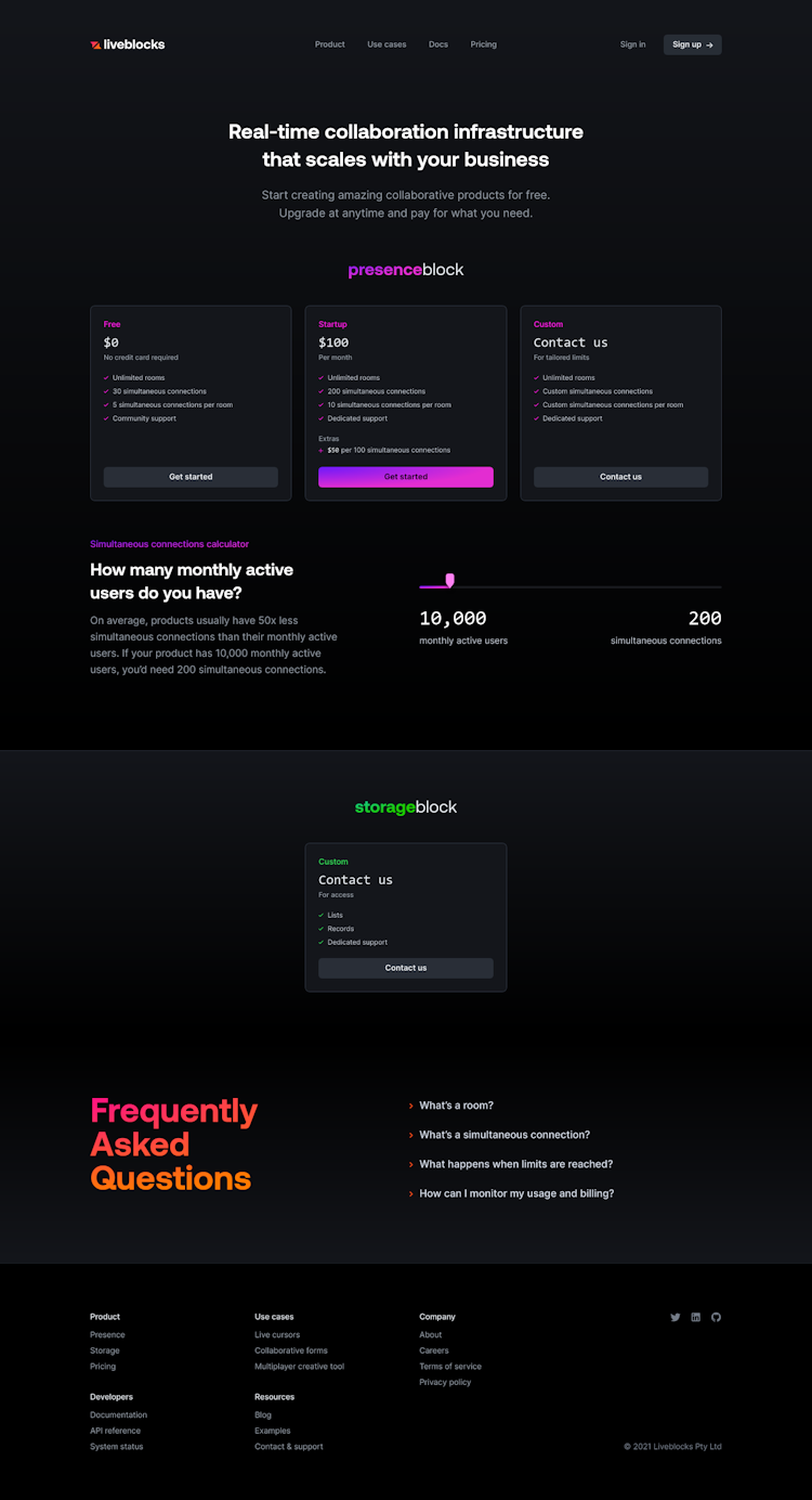 Liveblocks Pricing Page Design