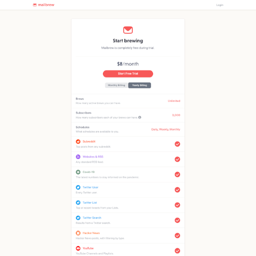 Mailbrew Pricing Page Design