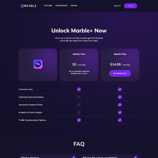 Marble Pricing Page Design