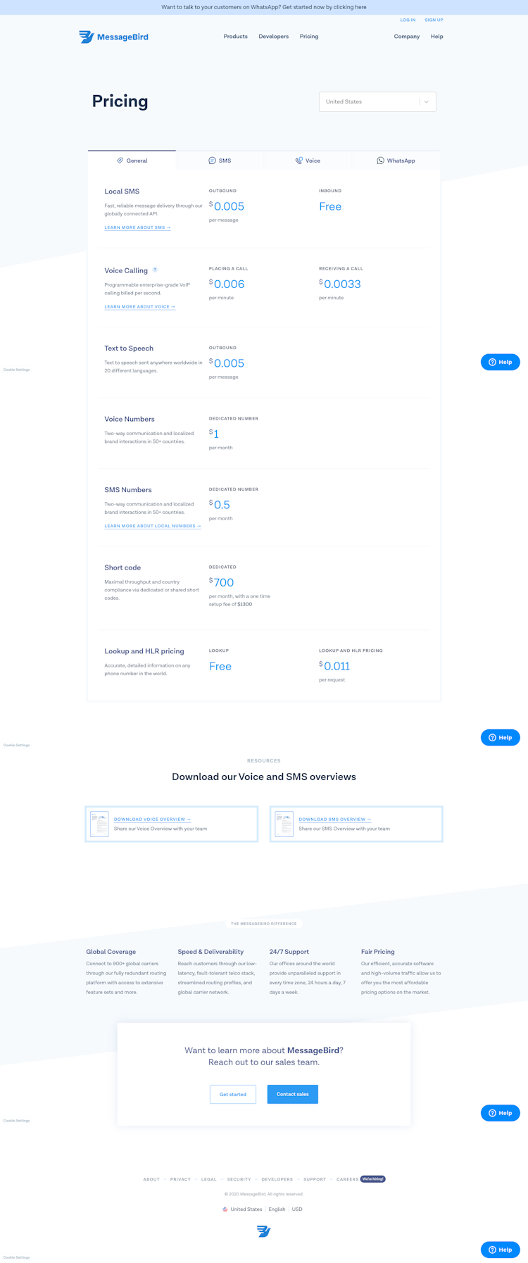 Messagebird Pricing Page Design