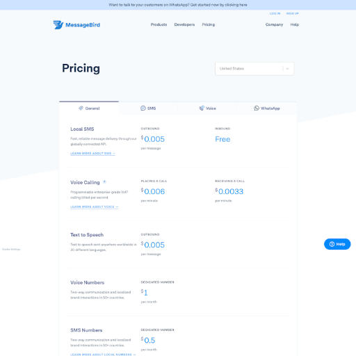 Messagebird Pricing Page Design