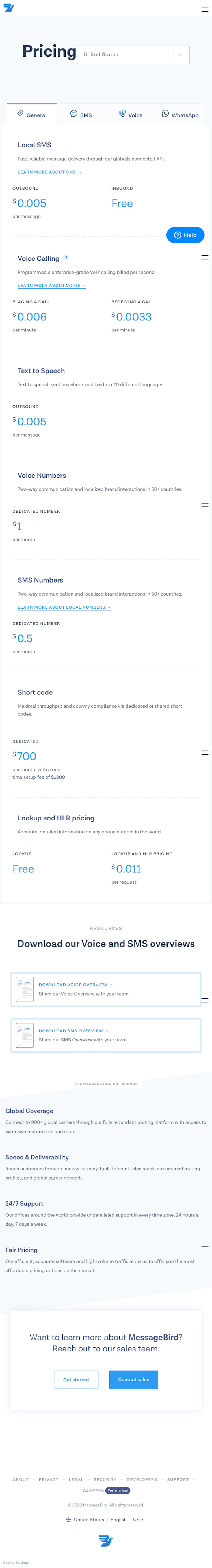 Messagebird Pricing Page Design