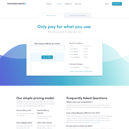 Neverbounce Pricing Page Design