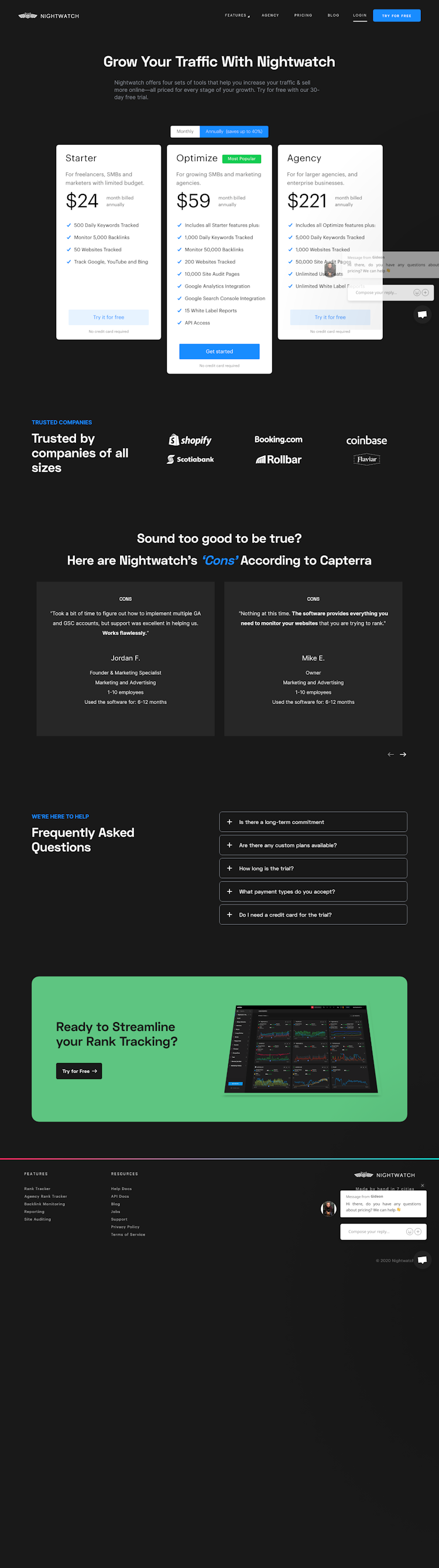 Nightwatch Pricing Page Design