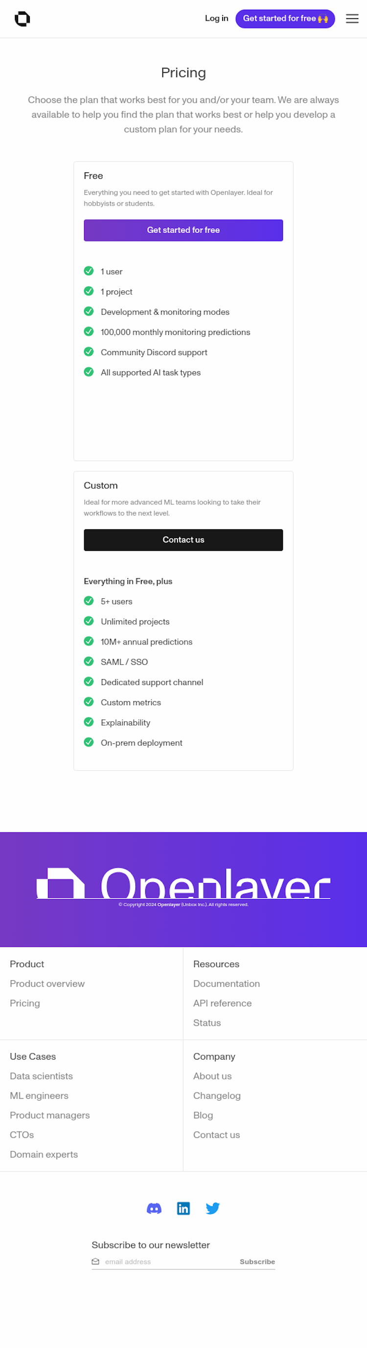 Openlayer Pricing Page Design