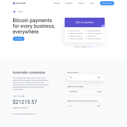 OpenNode Pricing Page Design