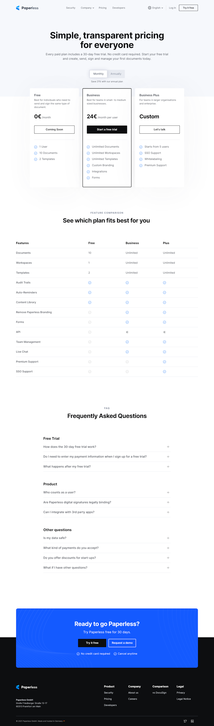 Paperless Pricing Page Design