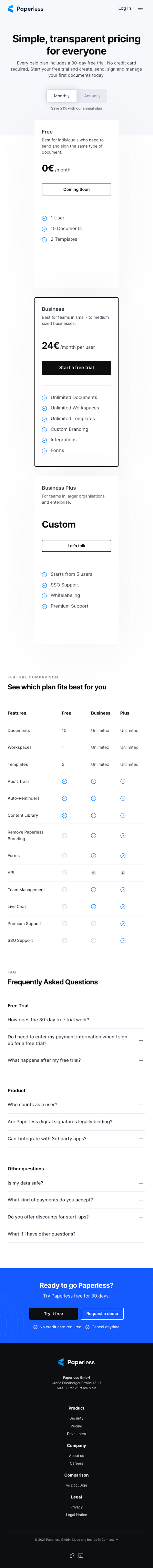 Paperless Pricing Page Design