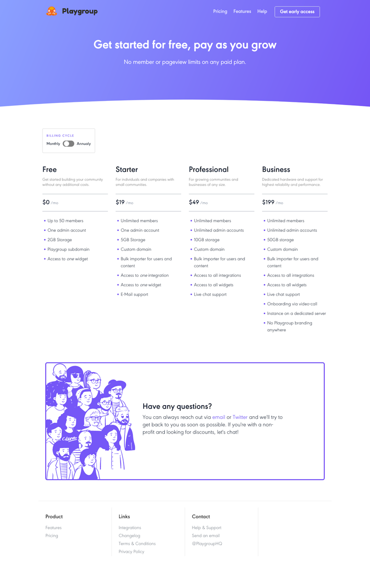 Playgroup Pricing Page Design