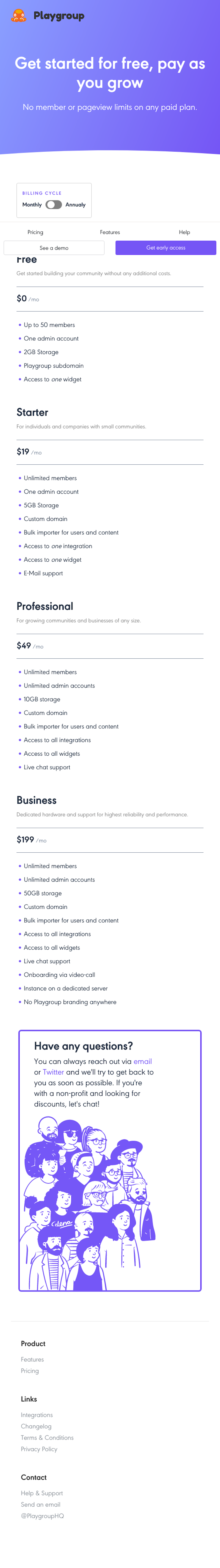 Playgroup Pricing Page Design