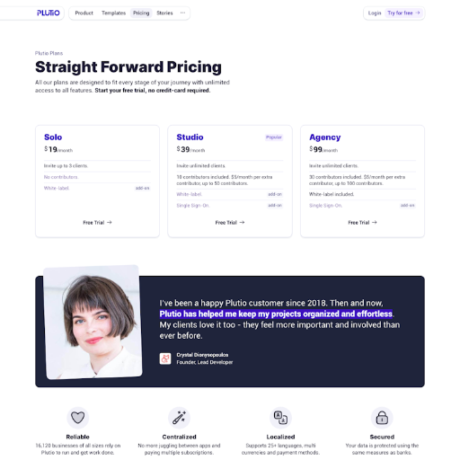 Plutio Pricing Page Design