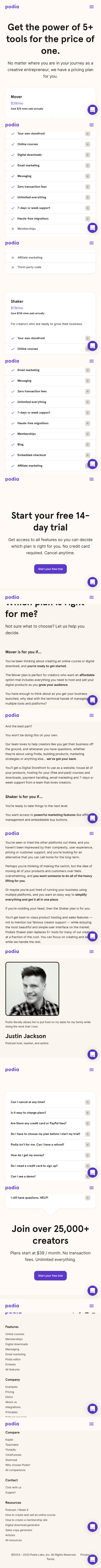 Podia Pricing Page Design