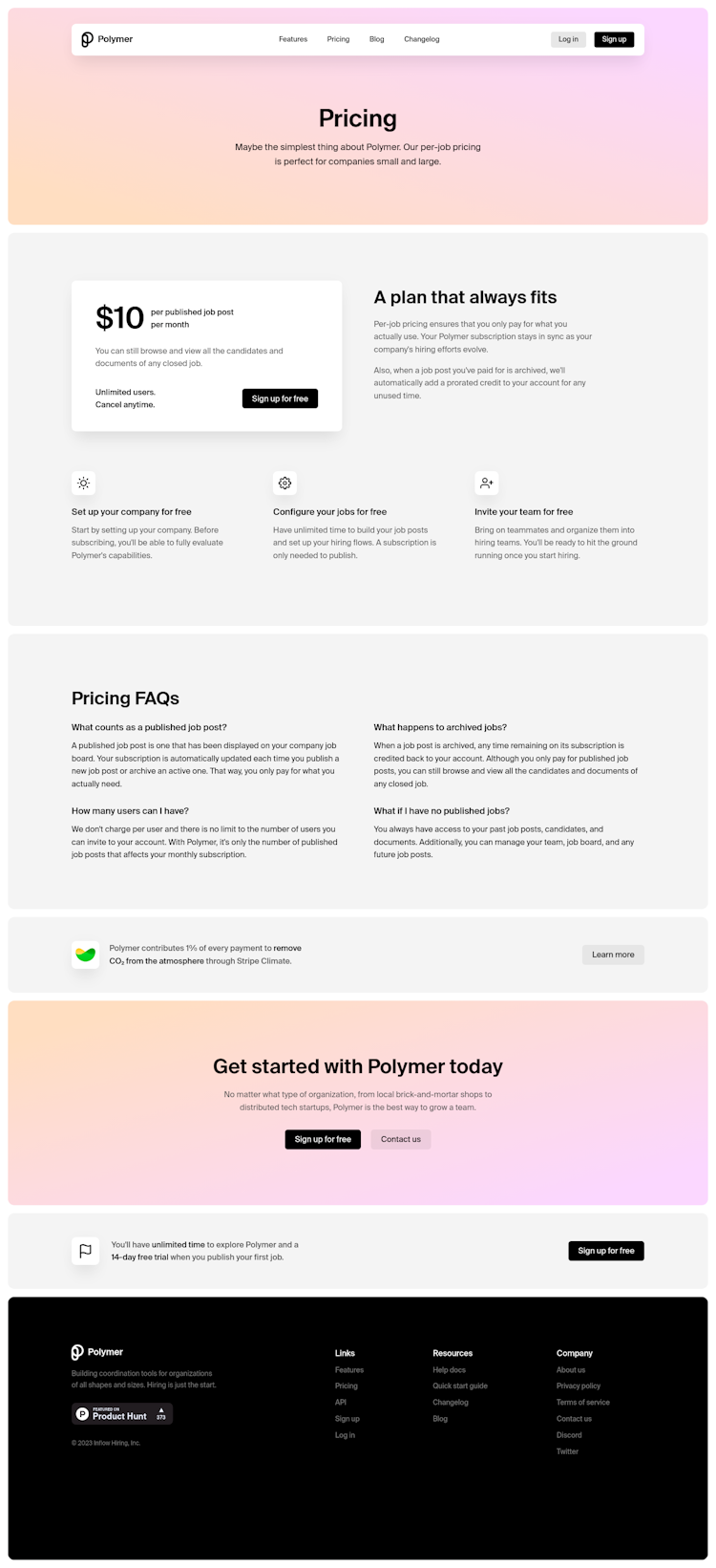 Polymer Pricing Page Design