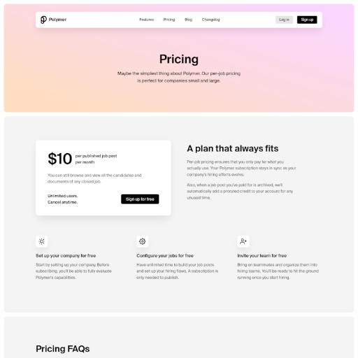 Polymer Pricing Page Design