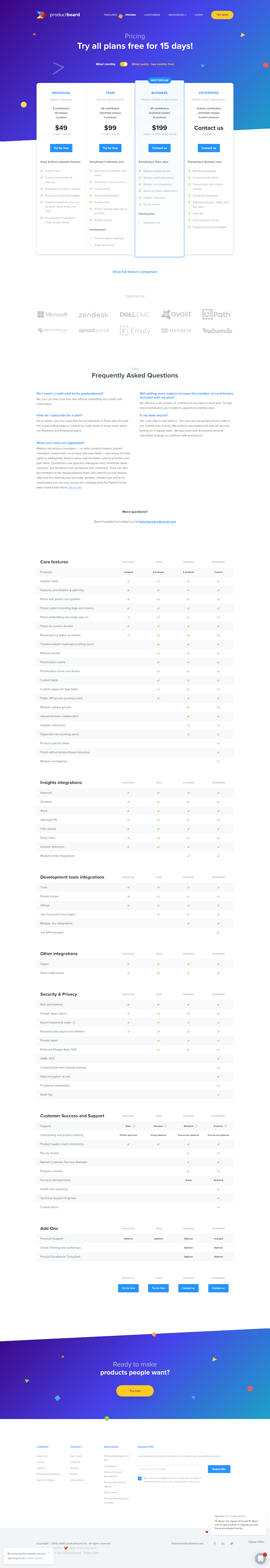 Productboard Pricing Page Design